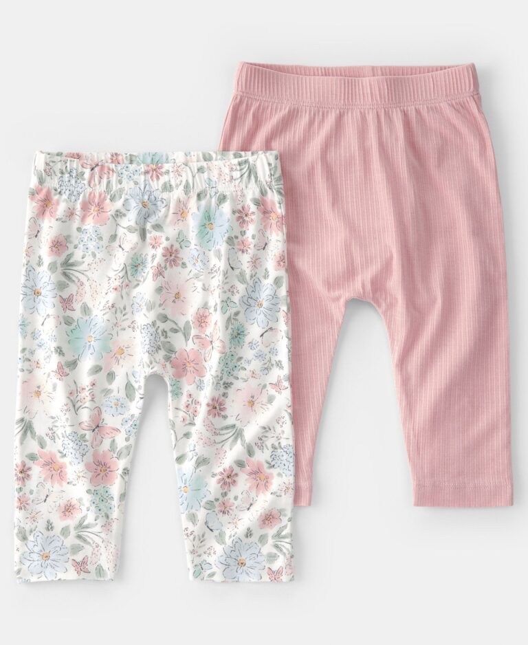 Baby Girls' Butterfly Garden Print Pants, 2-Pack