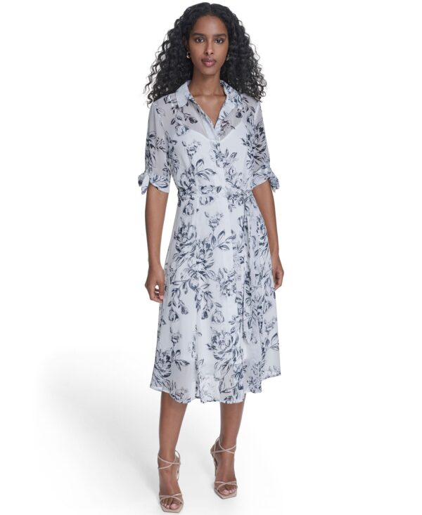 Women's Tie-Sleeve Printed Midi Dress