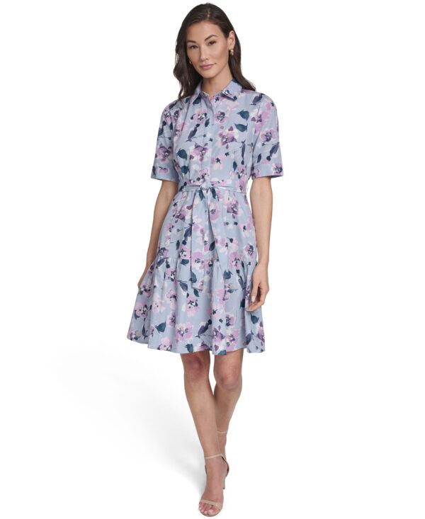 Women's Short-Sleeve Collared Shirt Dress