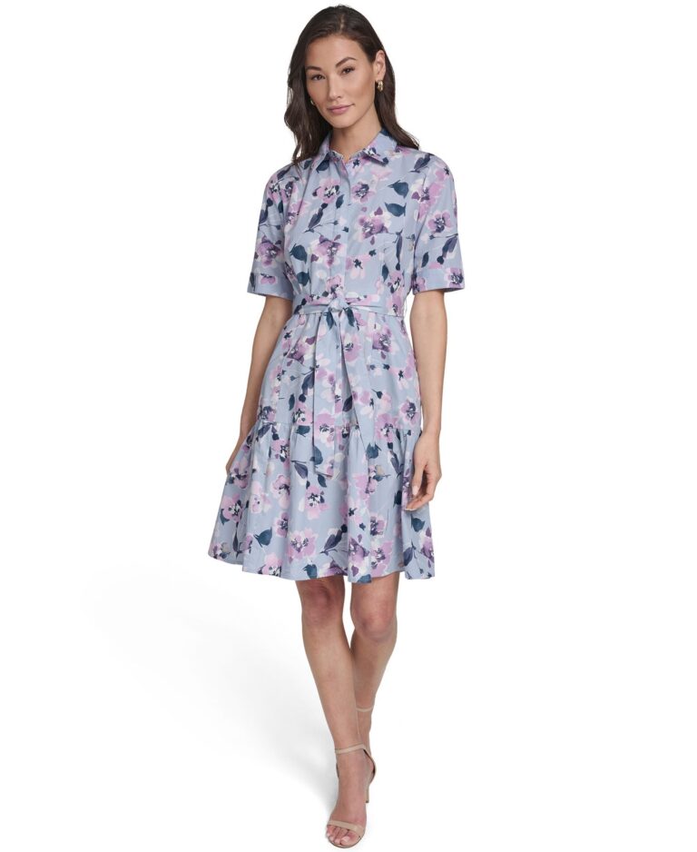Women's Short-Sleeve Collared Shirt Dress