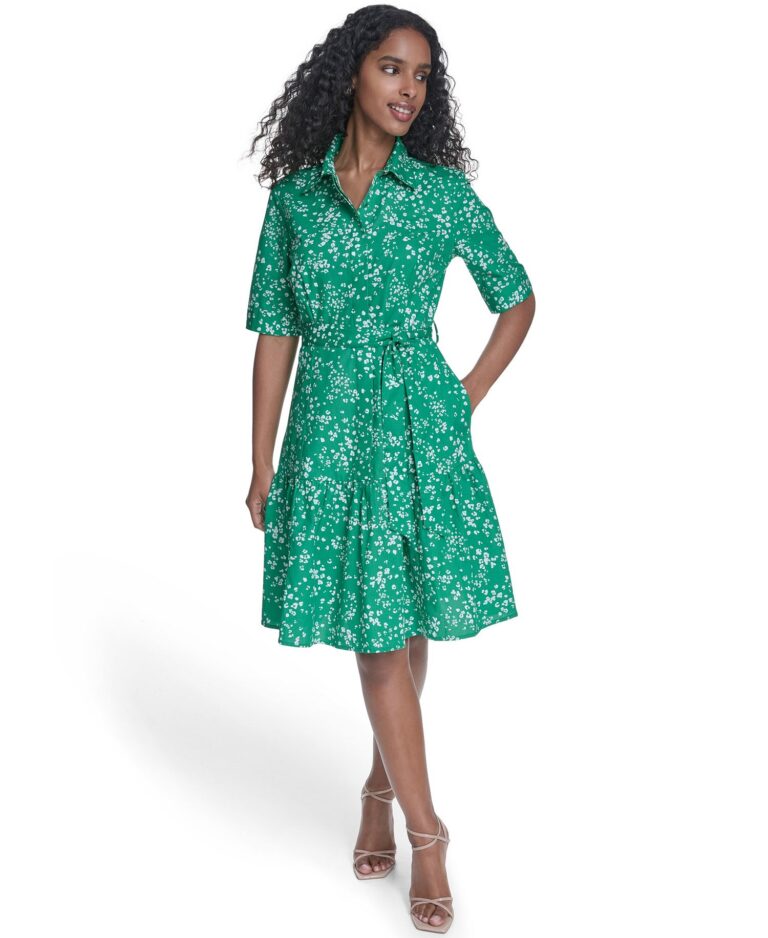 Women's Short-Sleeve Tiered Shirt Dress