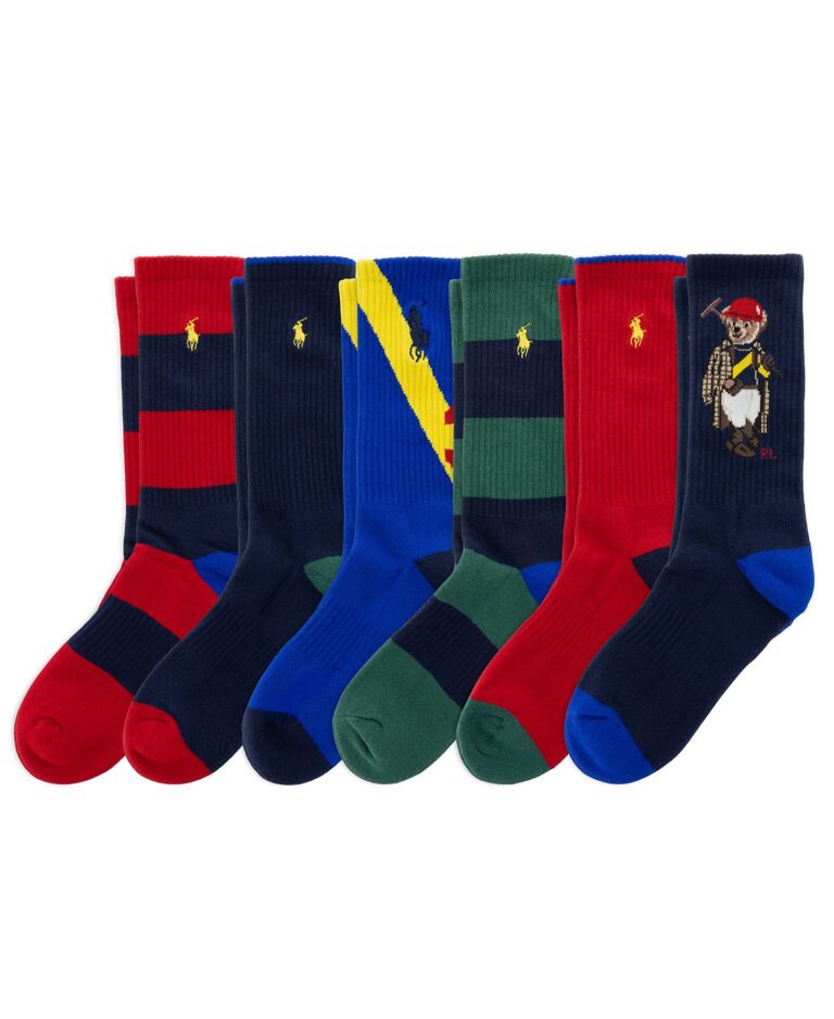 Men's Color-Blocked Crew Socks, 6-Pack
