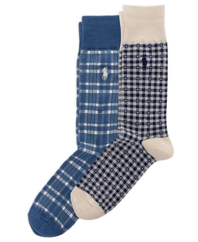 Men's Polo Novelty Plaid Crew Socks, 2-Pack