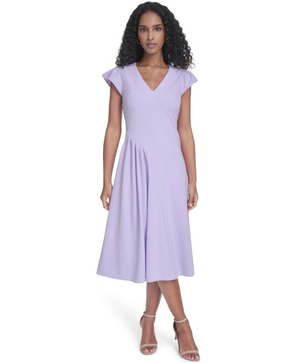 Women's Ruched V-Neck Midi Dress