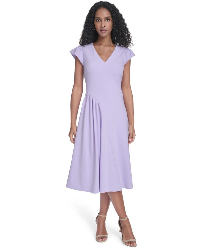Women's Ruched V-Neck Midi Dress