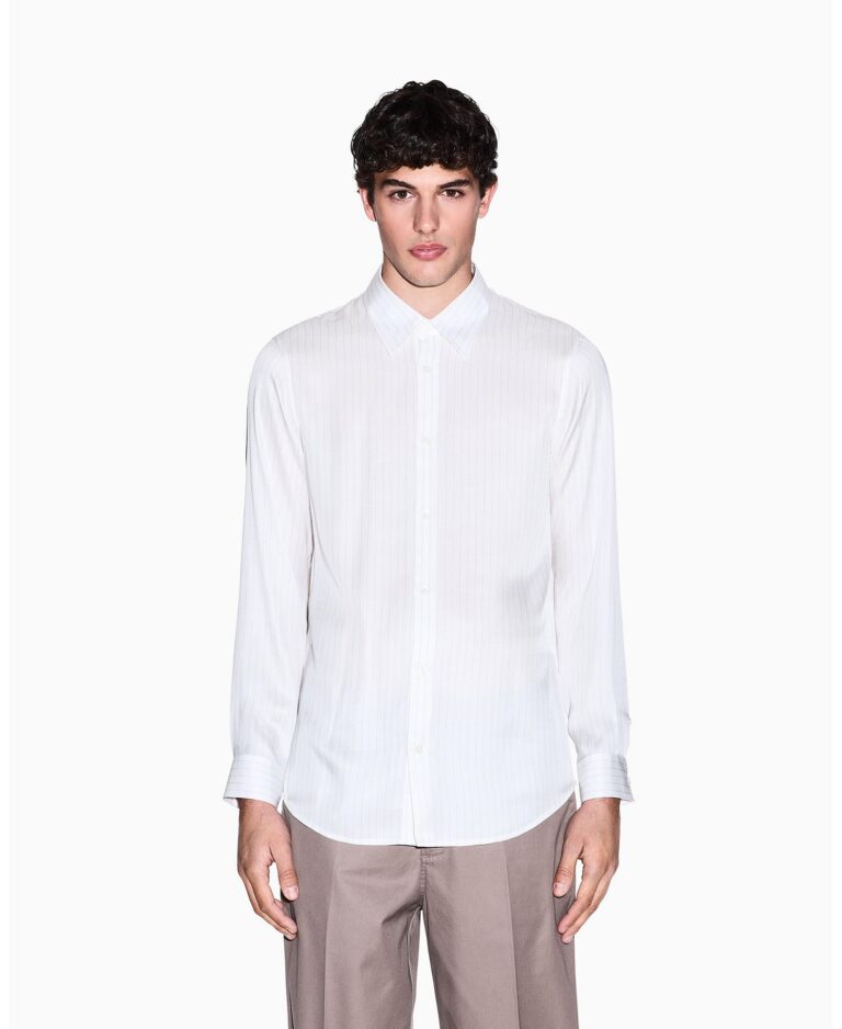 Men's Long Sleeve Striped Viscose Woven Shirt