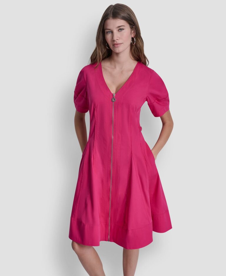 Women's Lantern Puff-Sleeve V-Neck Dress