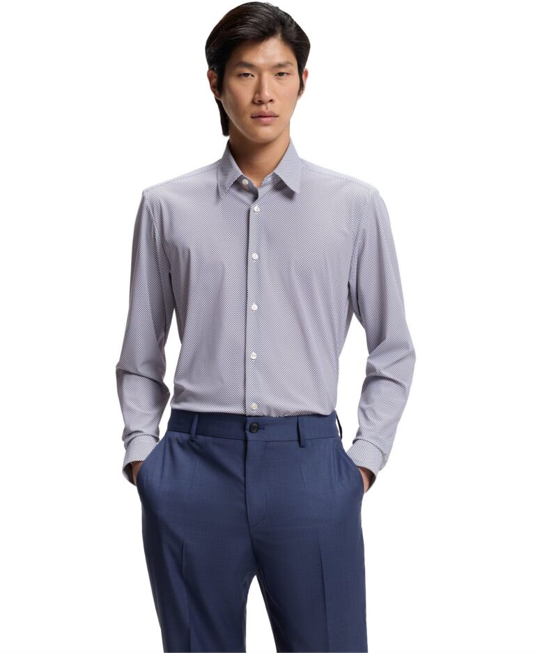 Men's Printed Performance-Stretch Regular-Fit Dress Shirt