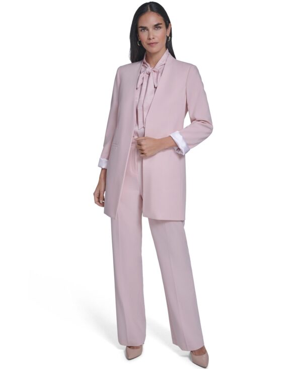 Women's Open-Front Topper Jacket, Sleeveless Tie Neck Blouse, and Modern Fit Straight Pants