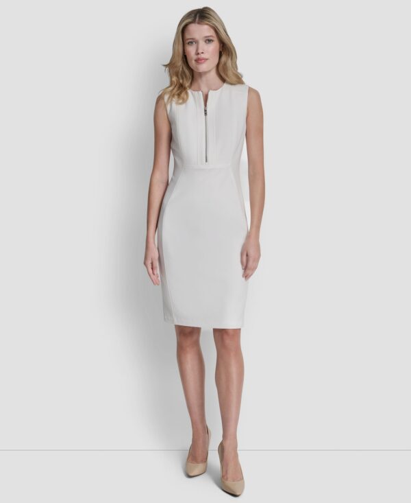 Women's Sleeveless Zipper-Front Crewneck Sheath Dress