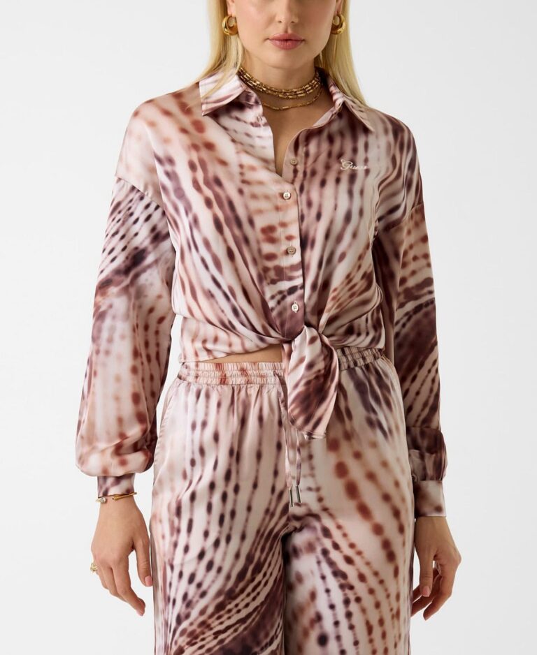 Women's Long Sleeve Jun Bowed Tie-Front Printed Shirt