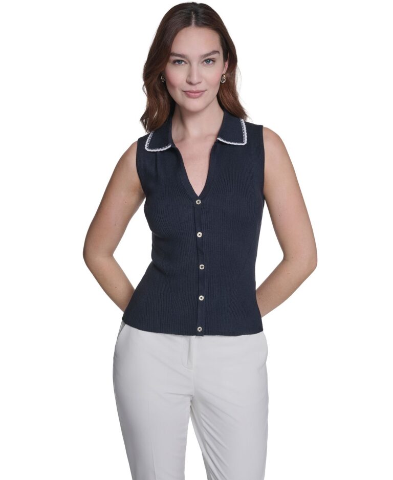 Women's Sleeveless Collared Sweater