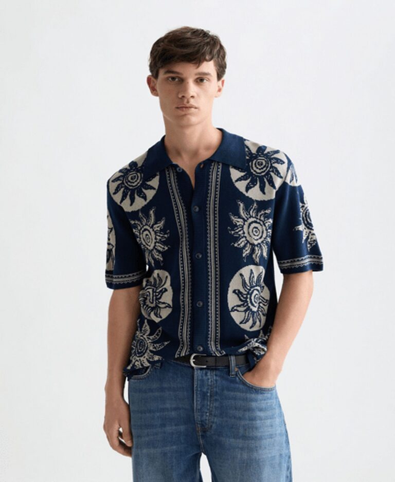 Men's Jacquard Sun Dressed Short-Sleeve Shirt