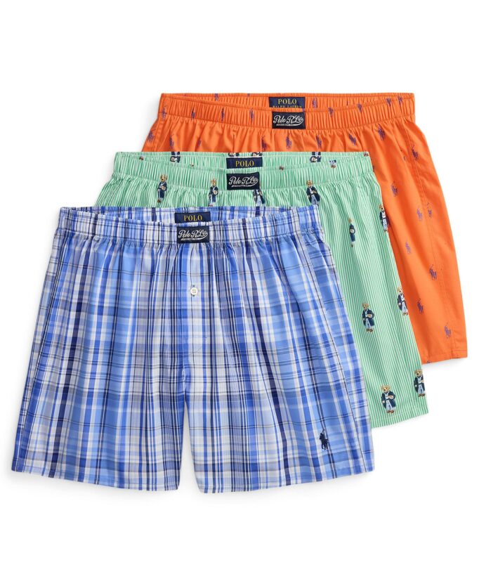 Men's Single-Button Fly Woven Boxers, 3-Pack Set