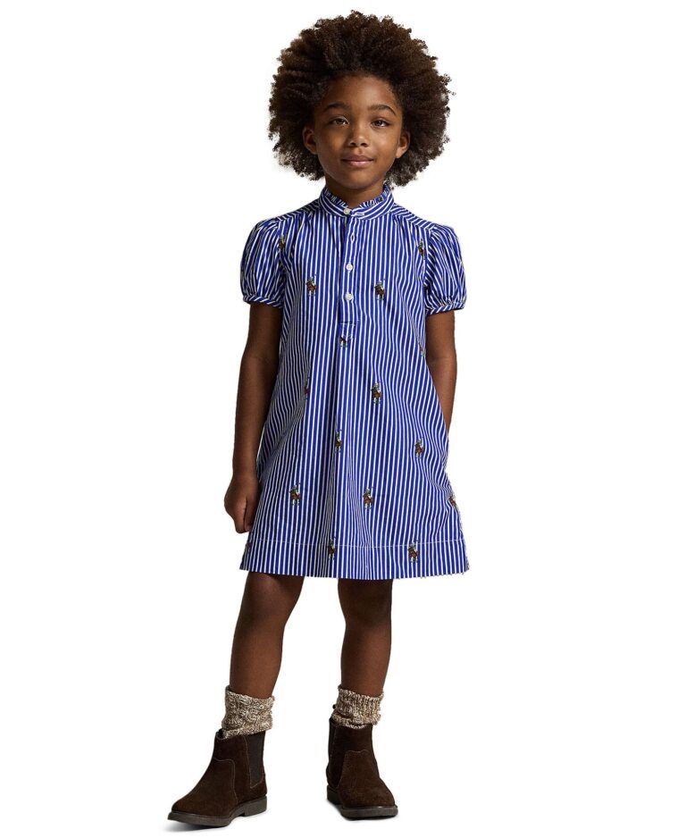 Girls' 2T-6X Polo Bear Striped Short-Sleeve Shirt Dress