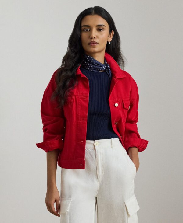 Women's Denim Wedge Spread Collar Trucker Jacket