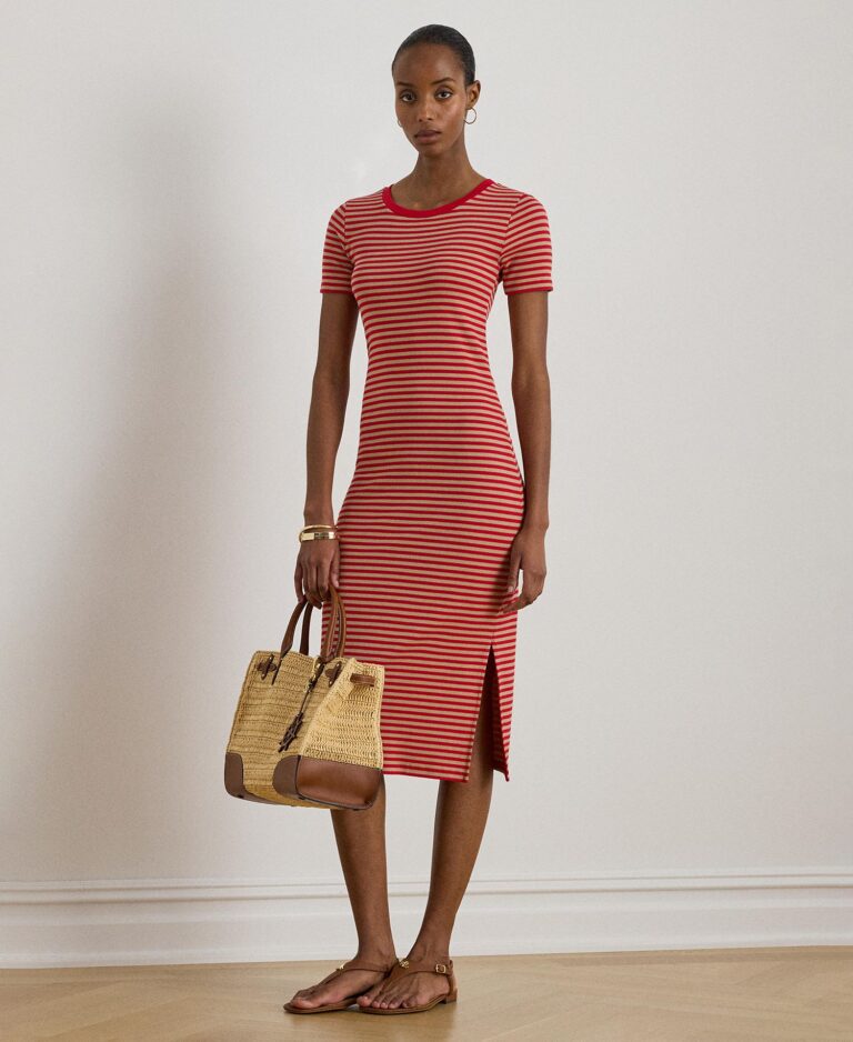 Women's Striped Ribbed Crewneck T-Shirt Dress