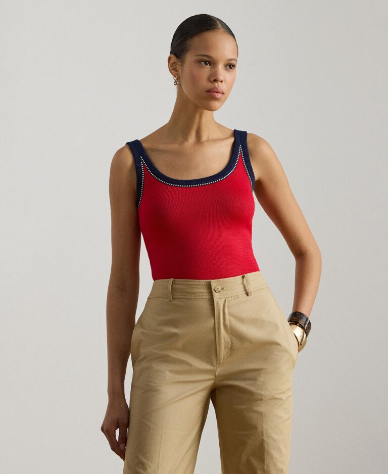 Women's Two-Tone Scoop Neck Sweater Tank Top