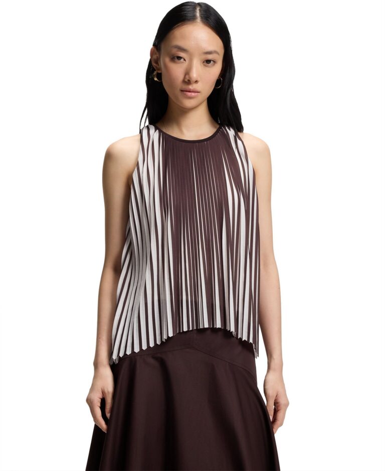BOSS by Women's Two-Tone Plissé Pleat A-Line Top