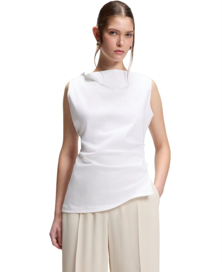 BOSS by Women's Mercerized Cotton Cowl-Neck Asymmetric Top