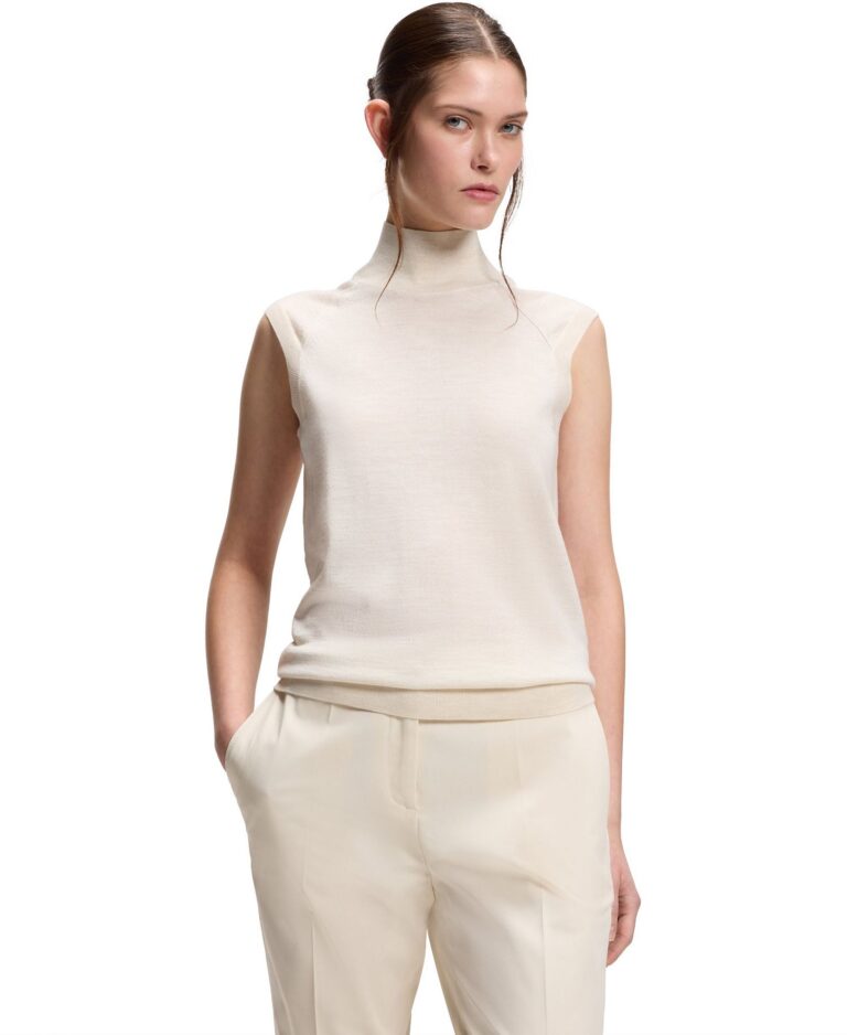 BOSS by Women's Merino Wool Sleeveless Mock Neck Top