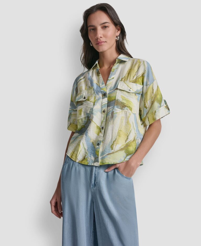 Women's Roll-Tab Sleeve Collar Neck Top