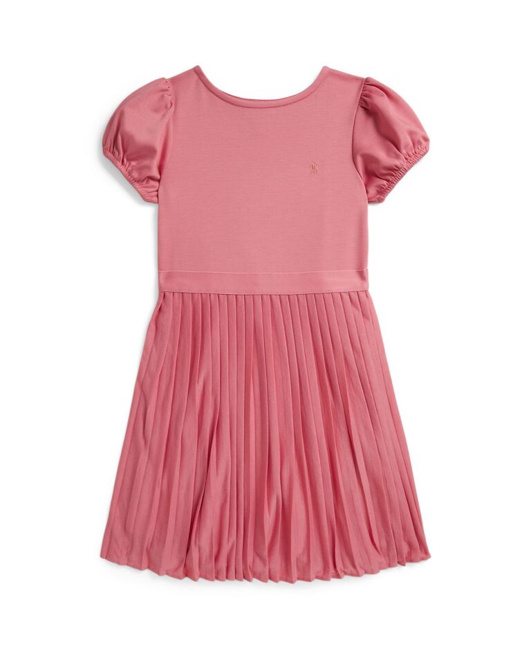 Girls' 7-16 Round Neck Pleated Stretch Ponte Dress