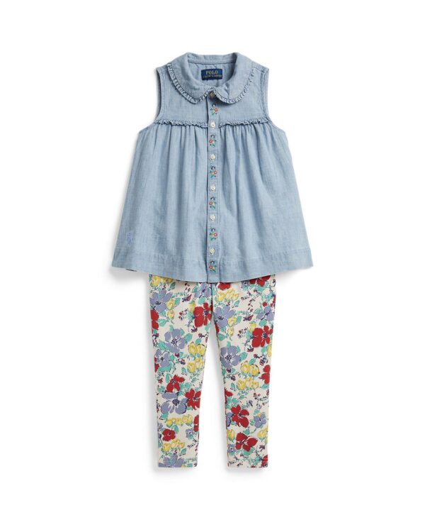 Girls' 2T-6X Cotton Chambray Top and Jersey Pants, 2-Piece Set