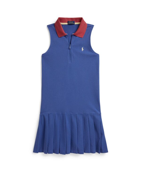 Girls' 7-16 Pleated Mesh Quarter-Zip Polo Collar Dress