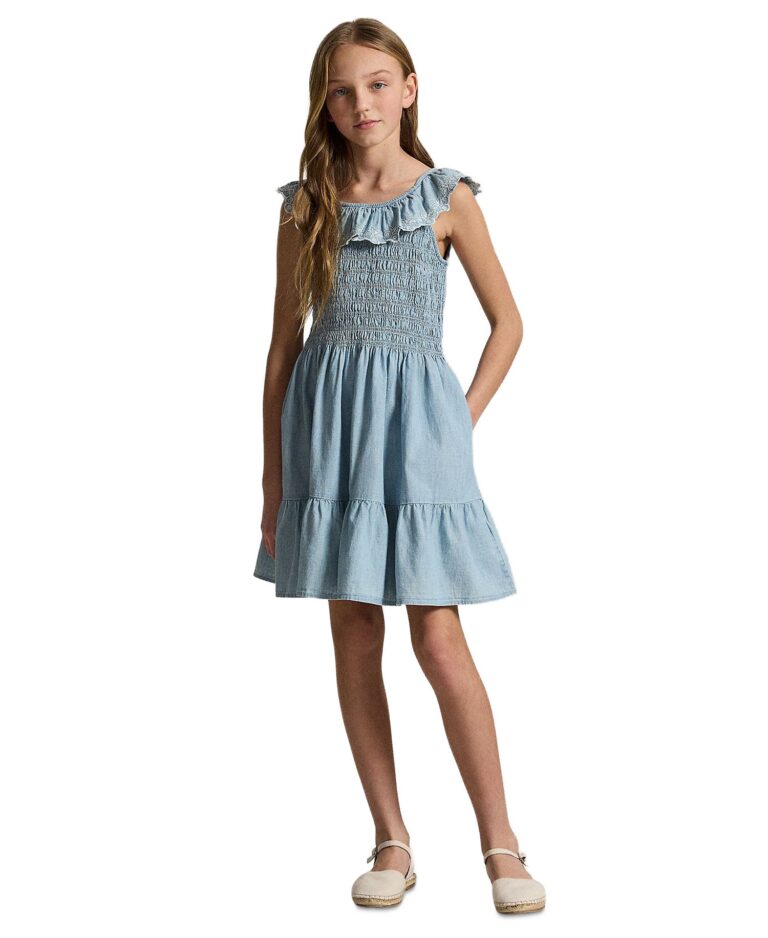 Girls' 7-16 Blueberry-Overlay Round Neck Dress