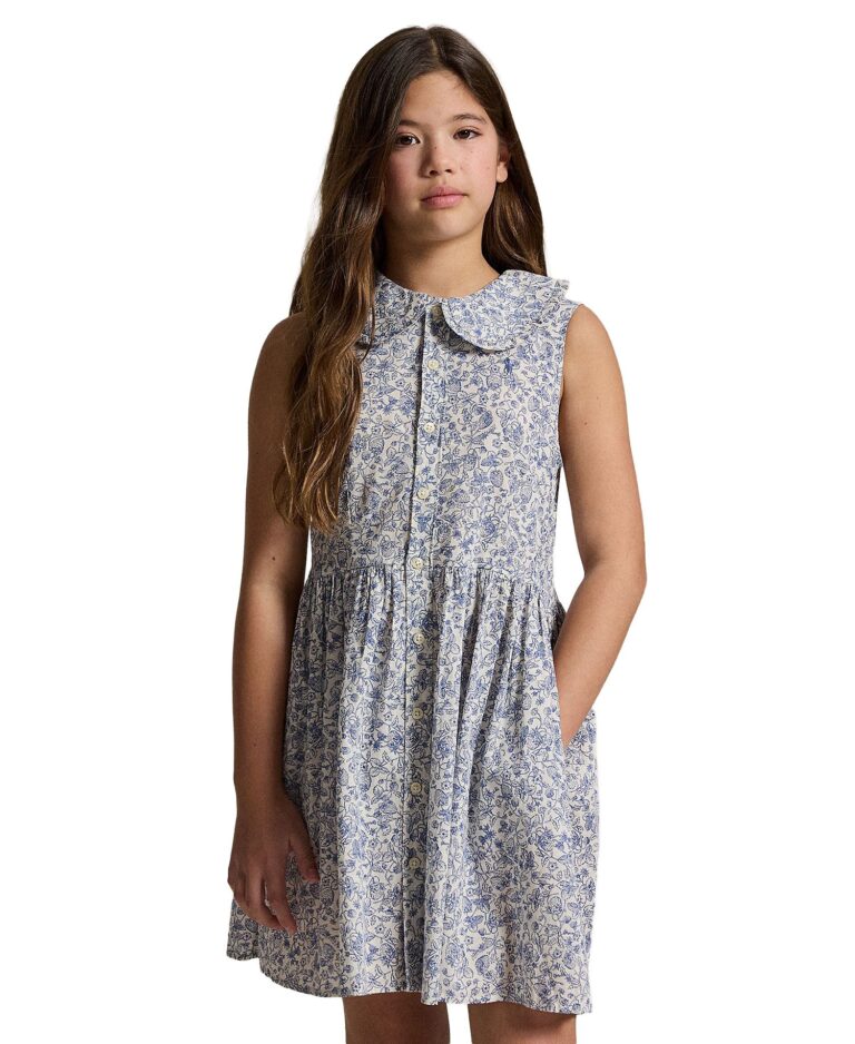 Girls' 7-16 Floral Peter Pan Collar Shirtdress