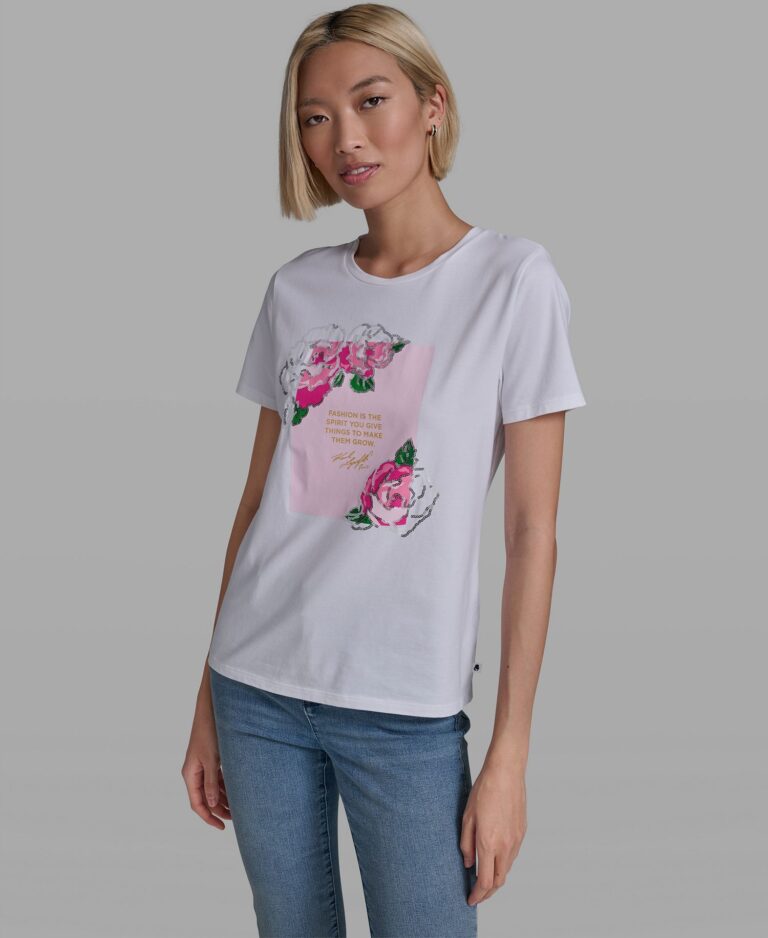 Women's Rose Print Crew Neck T-Shirt