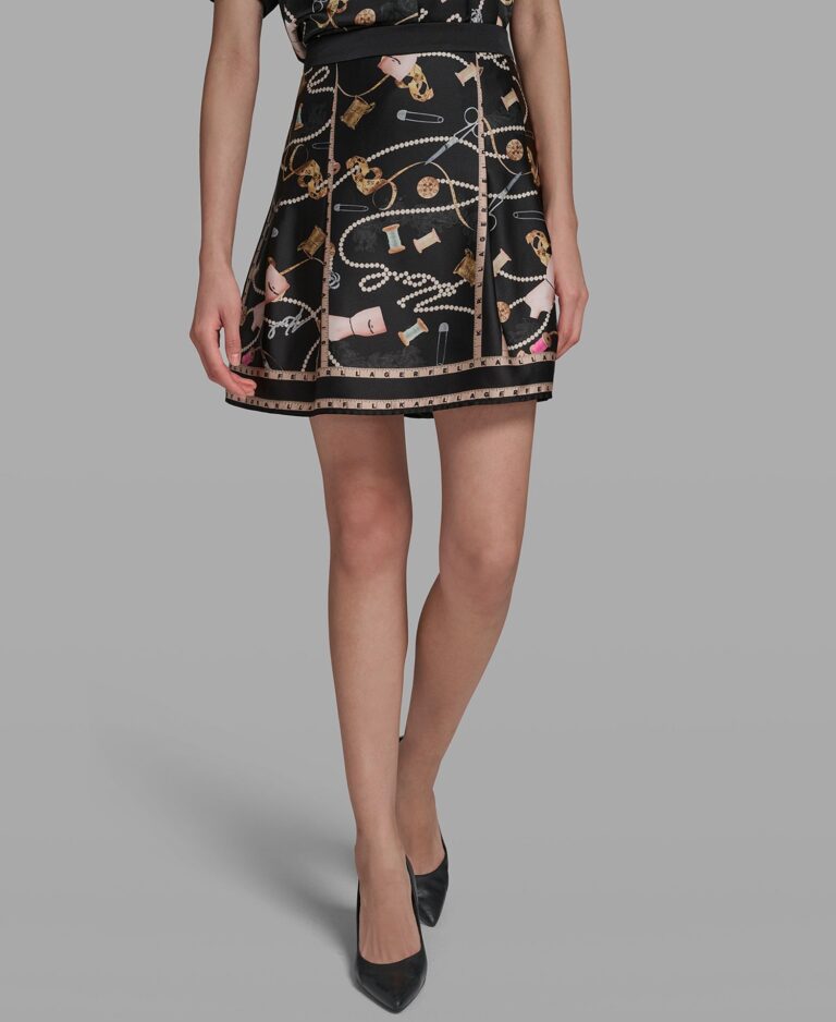 Women's Sewing Detail Printed Short Skirt