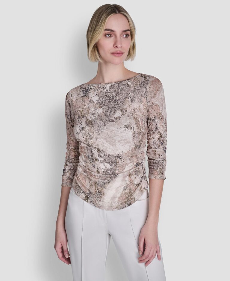 Women's Printed Tissue Knit Boat Neck Top