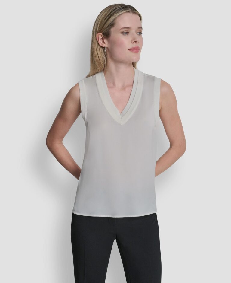 Women's Mixed Media V-Neck Sweater