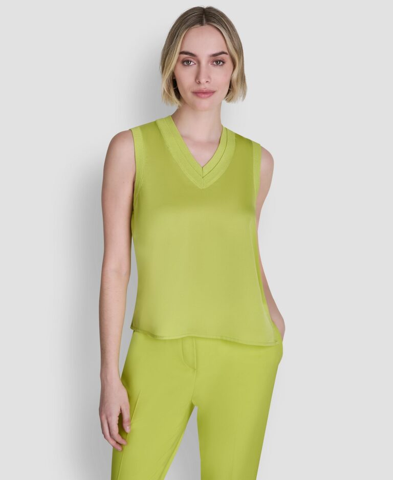 Women's Mixed Media V-Neck Sleeveless Sweater
