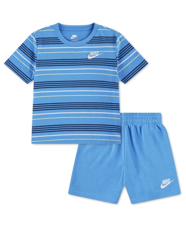 Boys' Toddler 2T-4T Striped Short-Sleeve T-Shirt and French Terry Shorts, 2-Piece Set