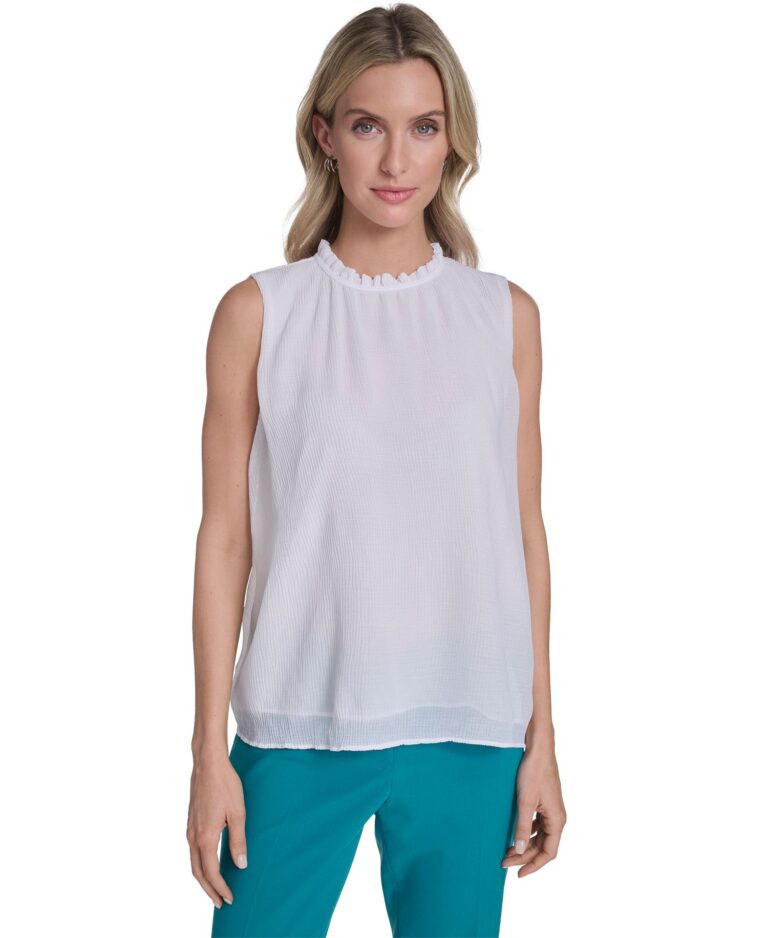 Women's Sleeveless Ruffle Neckline Top