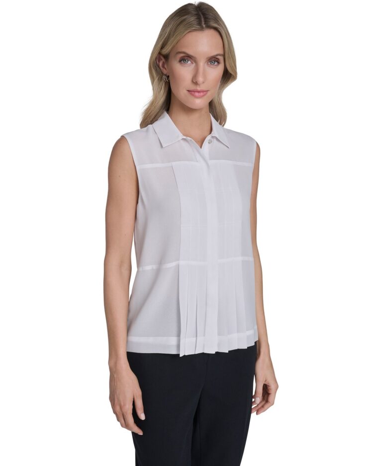Women's Sleeveless Pleated Front Blouse