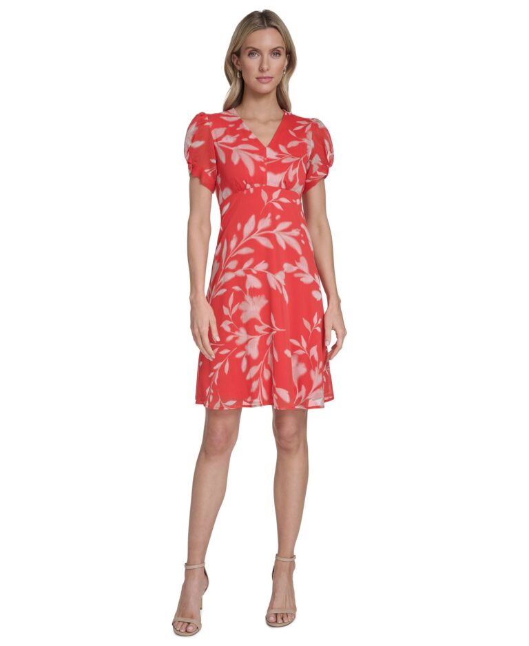 Women's Printed Puff-Sleeve Shift Dress