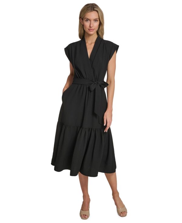Women's Tiered Belted Surplice Dress