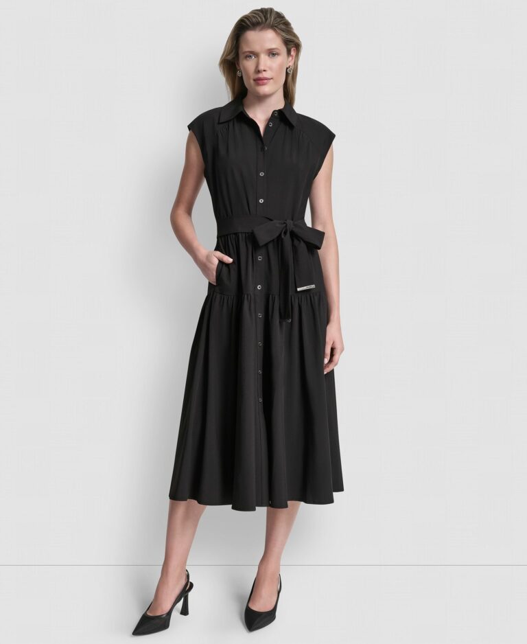 Women's Cap-Sleeve Drop Waist Shirt Dress