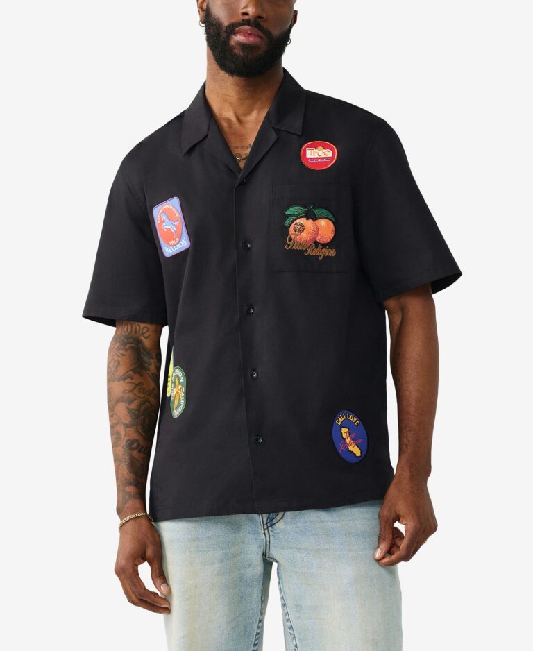 Men's Short-Sleeve Twill Camp-Collar Shirt