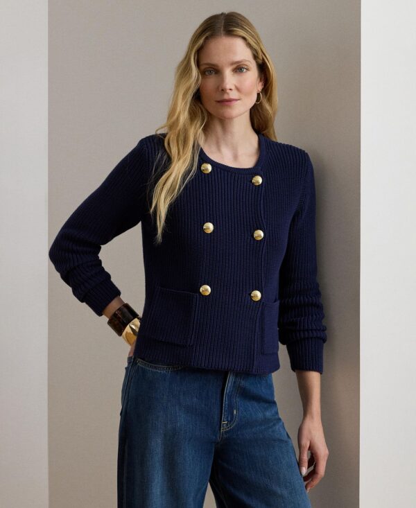 Women's Double-Breasted Crewneck Sweater Jacket