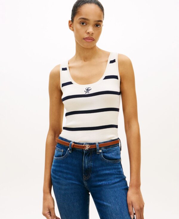 Women's Monogram Script Striped Scoop Neck Tank Top