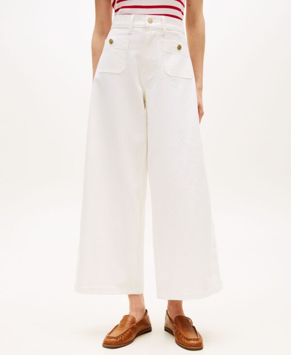 Women's White Wide-Leg Patch Jeans