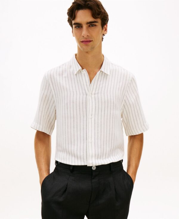 Men's Relaxed-Fit Engineered Stripe Linen-Blend Shirt