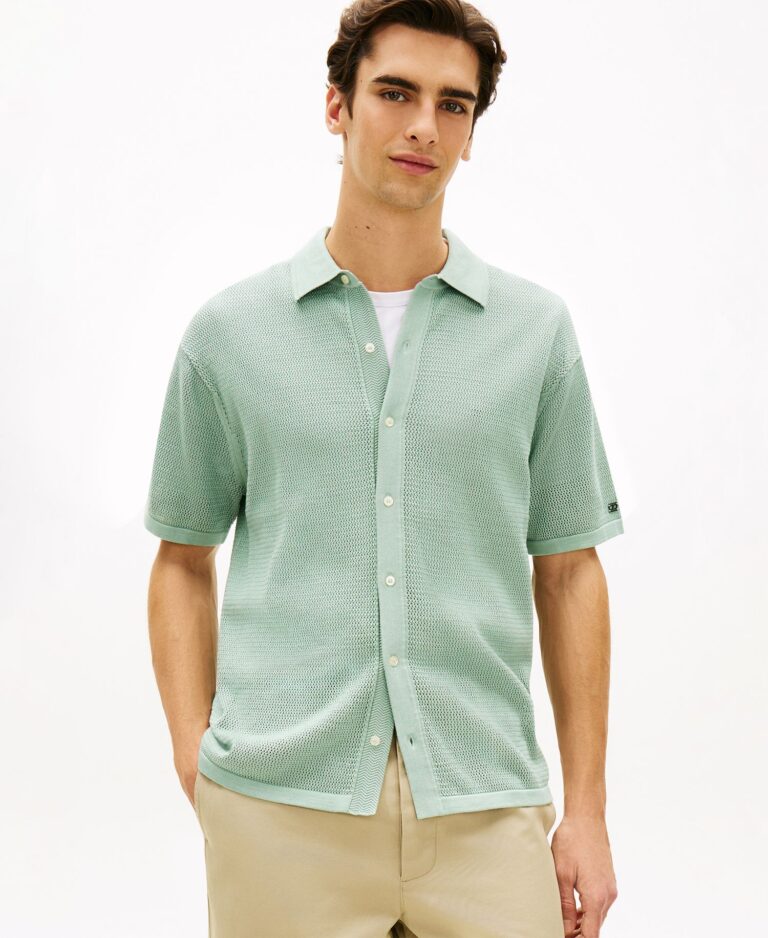 Men's Short-Sleeve Button-Front Cardigan Knit Shirt