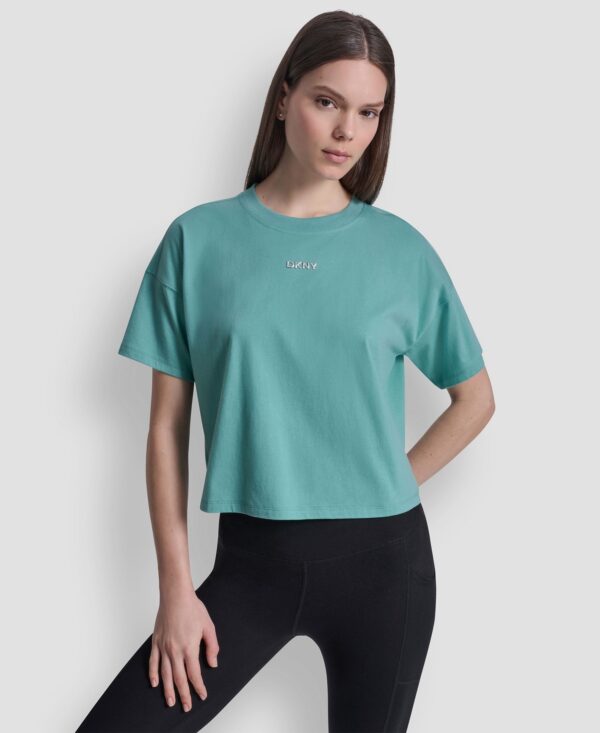Women's Metallic Bubble Logo Drop Shoulder Pull-On T-Shirt