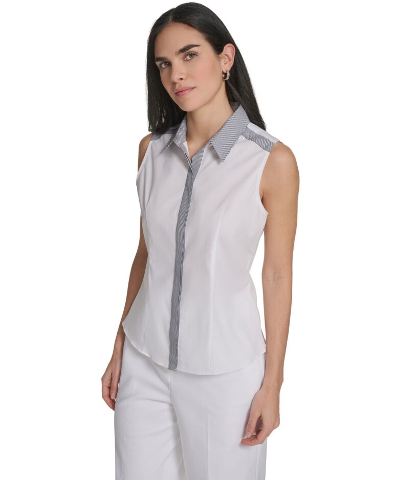 Women's Sleeveless Collared Button-Down Top